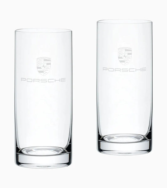 Set of 2 long drink glasses with emblem – Essential